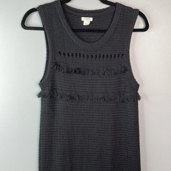 J. CREW Sweater Dress Black Vest Fringed Knit Sleeveless Size Small - Picture 3 of 10